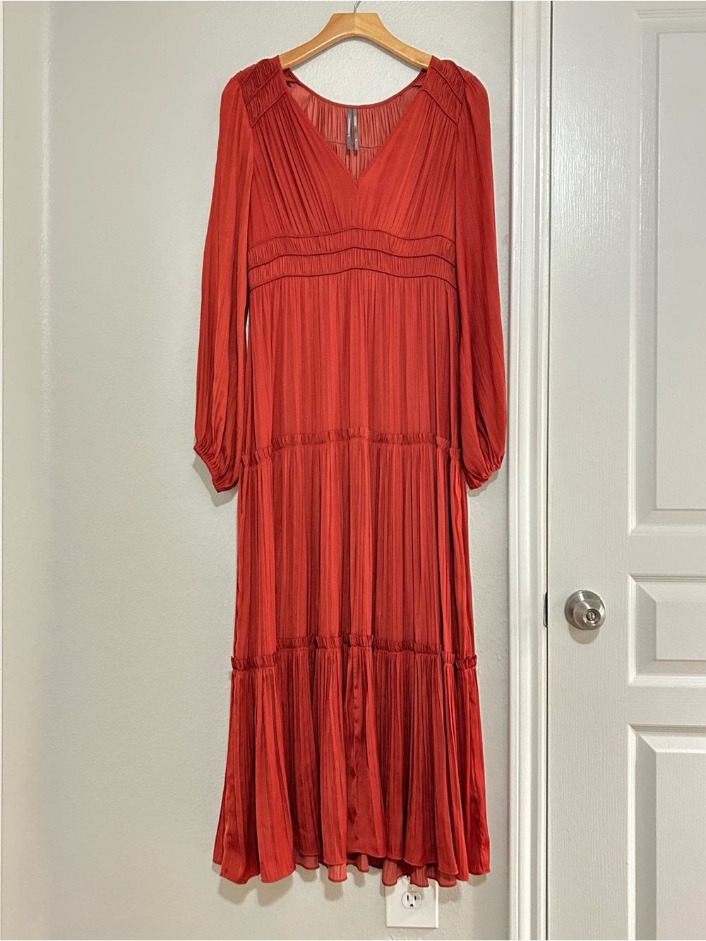 Anthropology Red Rust V Neck Maxi Dress, Size M